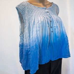 Free People Smocked Blue Flowy Tank Top